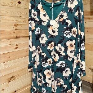 Pinkblush Teal Floral Long Sleeve Dress
